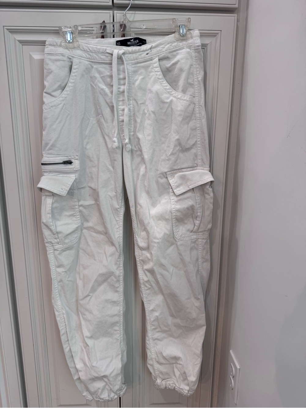 Hollister Cream Adjustable-Rise Parachute Band Joggers
